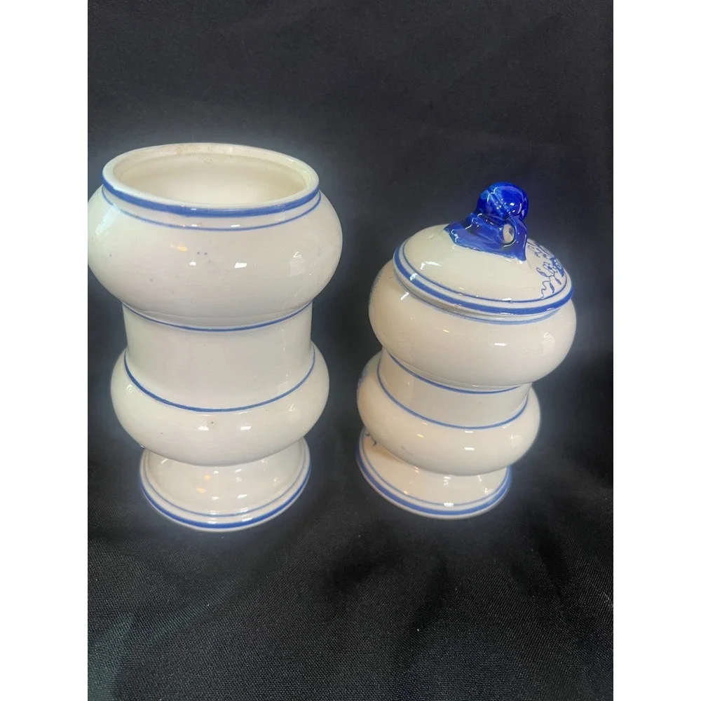 Vintage Blue Onion Style Tea &‎ Coffee Canisters Ceramic Jars Arnart Japan READ
